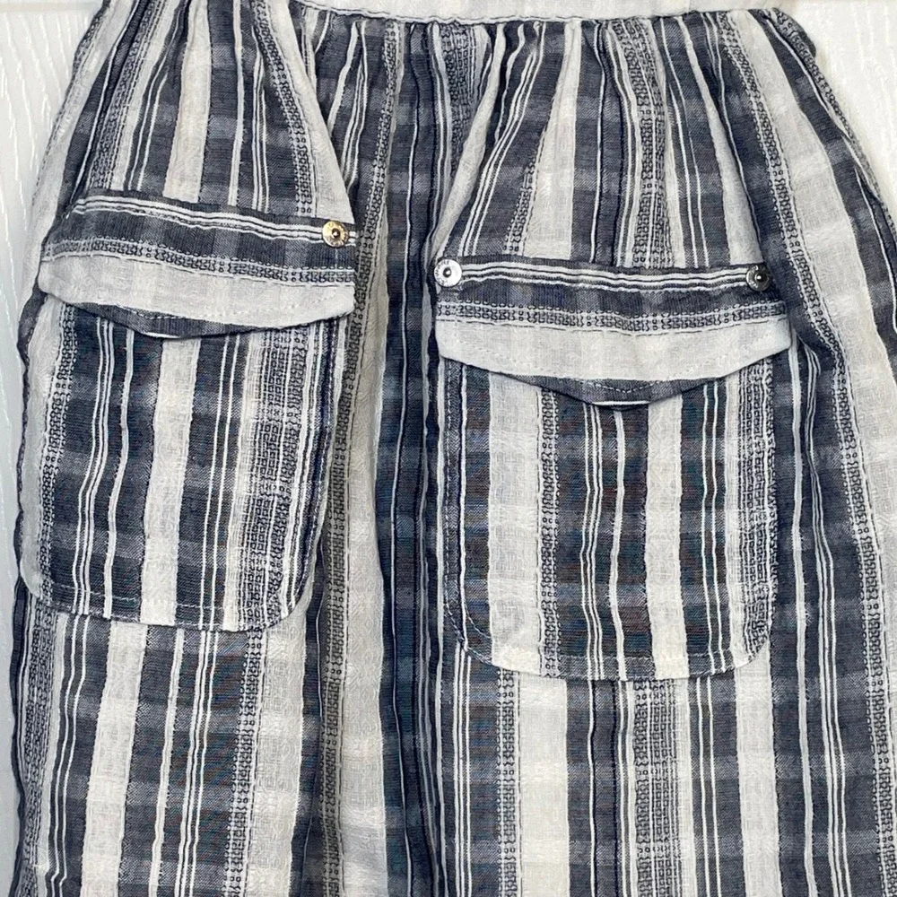 Guess‎ Kids Dress Girls M 10-12 Gray White Plaid Smocked Cargo Sundress